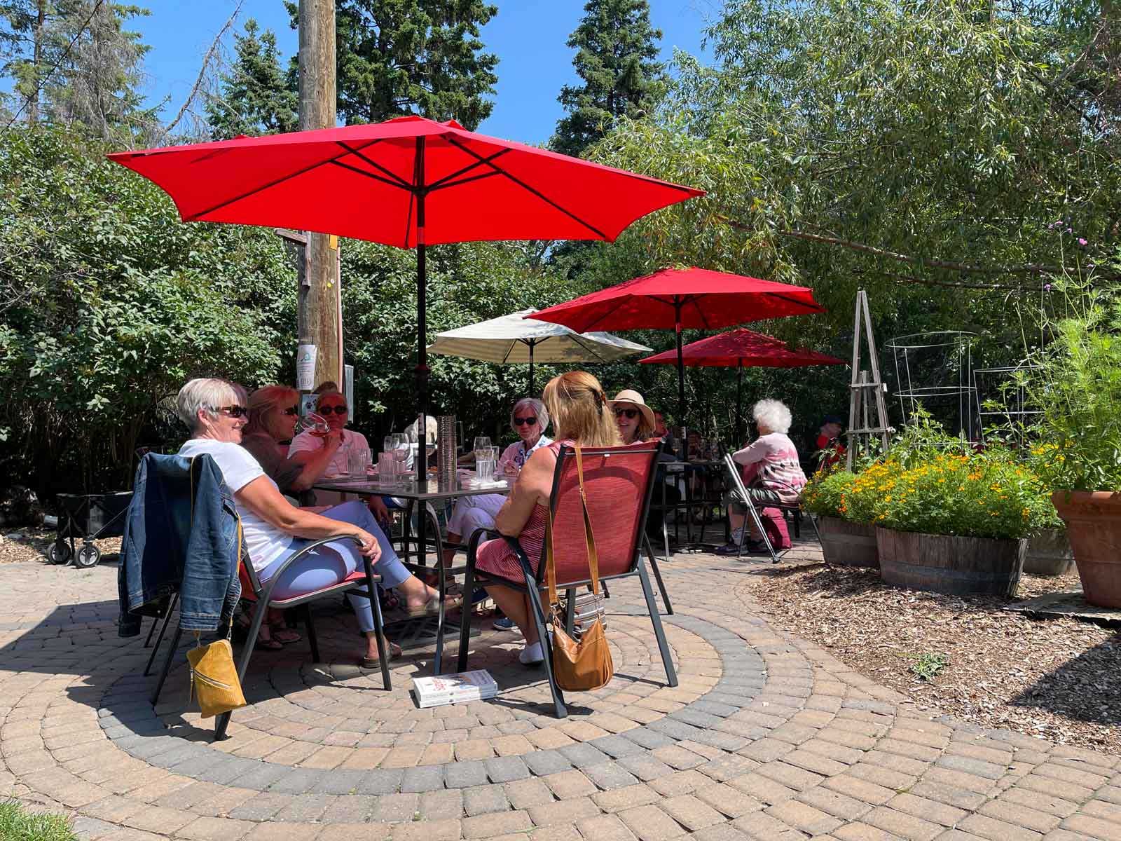 Ellis Nature Centre - Cafe patio area with red umbrellas