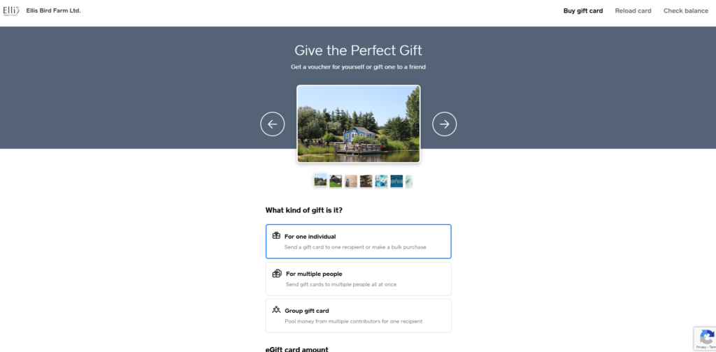 View of eGift Card ordering